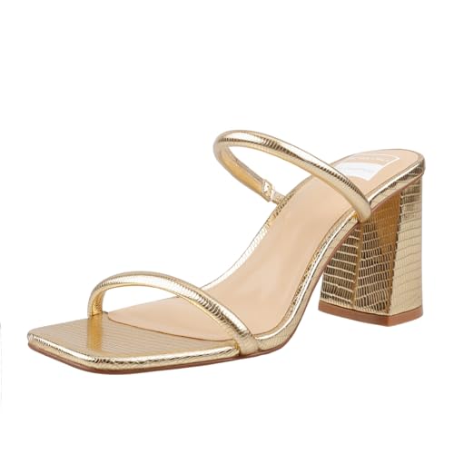Image of BCTEX COLL Women's High Heeled Sandal Two Strap Square Toe Slip on High-heeled Sandal High Heel Sandal Comfortable for Women