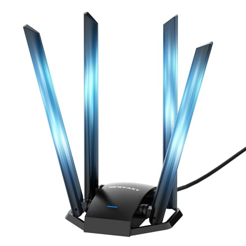 NEWFAST Clé WiFi Puissante AC1300 Mbps Double Bande 2.4GHz/5GHz Clé WiFi pour PC, Adaptateur USB 3.0 Wi-FI avec 4 Antenne 6dBi MU-MIMO,Dongle Wi-FI Compatible avec...