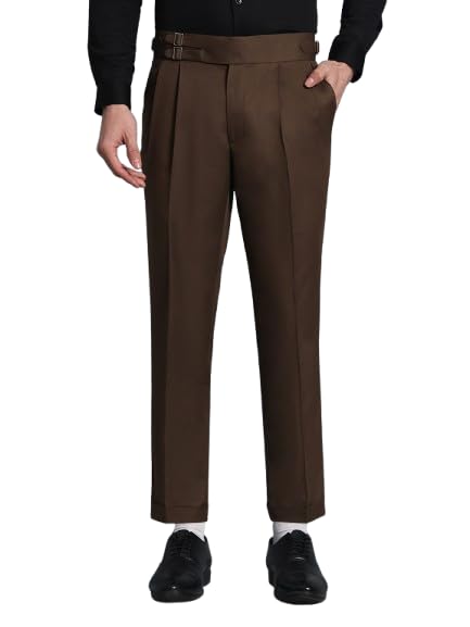 FASHIONEMPIRE Men's Formal Trousers Front Pleated Double Buckle Gurkha Lycra Pant Slim Fit | Stylish Formal Pant for Party and Casual Wear-picture-44