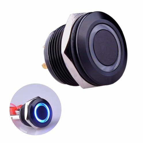 Interruptor pulsador de aluminio anodizado negro de 16mm con LED 24V 5