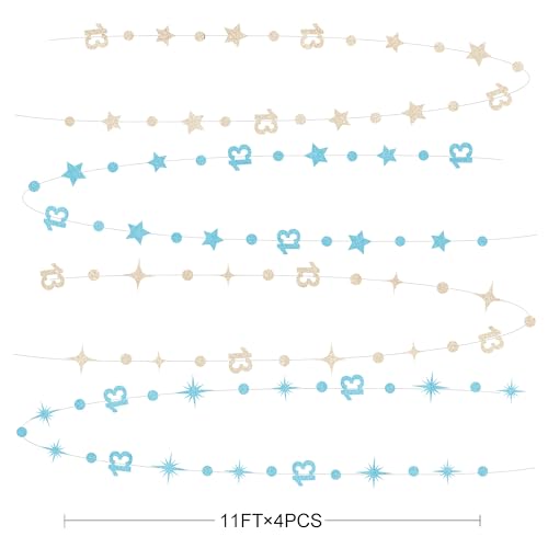 Image of Champagne Gold Blue 13th Birthday Decorations Number 13 Circle Dot Star Garland Streamer Banner Backdrop for Girls Boys Official Teenager Cheers to 13 Years Old Happy 13th Birthday Party Supplies
