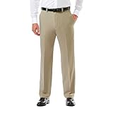 Haggar Men's Cool 18 Pro Classic Fit Flat Front Expandable Waist Pant, Khaki, 38Wx29L