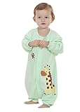 Baby Schlafsack mit Füßen, Abnehmbar Langarm,Kleine Mädchen und Junge Baumwolle Dünnschliff Schlafstrampler,Unisex Ganzjahres Schlafanzug. (Grün, 1-2 Jahre)
