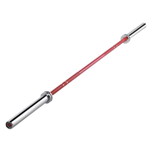 Barra Olímpica Profesional 220 cm – 50 mm – 4 Rodamientos – Carga Máxima 365 kg – 20 kg – Powerlifting, Cross Training y Halterofilia – Color Rojo – Fitness Tech