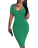 Nimsruc Womens Summer Casual Sexy Short Sleeve Bodycon Dress Basic Pencil Midi Club Dresses Green XXL