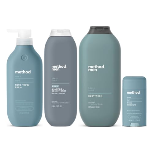 Method Sea + Surf, Body Lotion 14 Fl Oz, Deodorant 2.65 Oz, Body Wash 18 Fl Oz, Men’s 2-in-1 Shampoo 14 Fl Oz (Variety Pack)