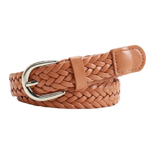 AGUTALITHIC Femme Ceinture Entièrement Réglable en Cuir Tressée Boucle Argentée Sangle De Taille avec Jeans, Pantalons Kaki Ou Habillés(105cm/41, Camel)