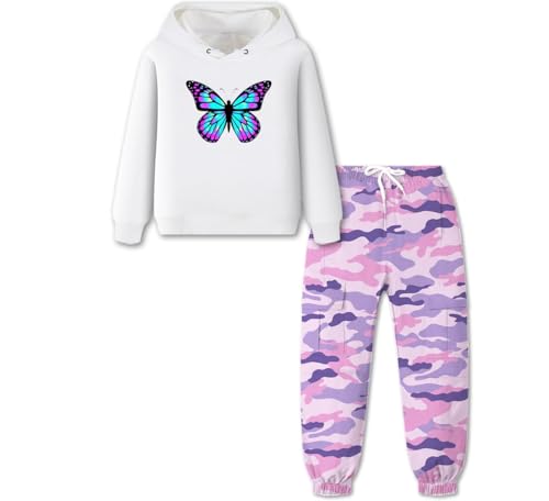 Image of Betusline Cute Outfits for Girls, Hooded Crop Top + Jogger Sweatsuits Sets, 4-14 Years