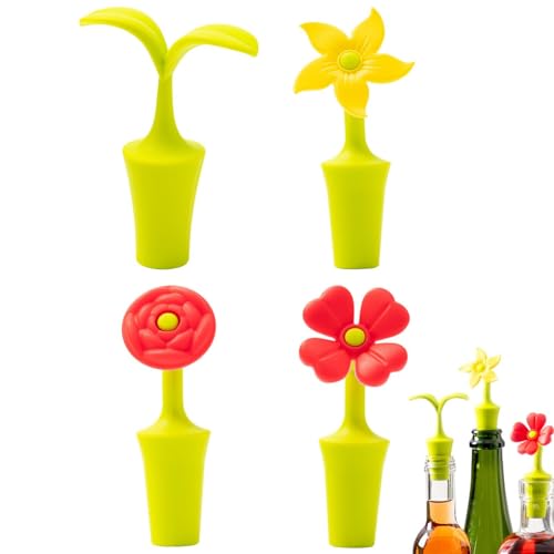 Opilroyn JH46MCD6G2EIBJ31 Weinverschluss 4er-Set Blumen