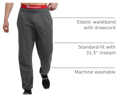 Image of Champion Men's Cinched-Bottom Lounge Pants, Standard Fit, Lightweight 100% Cotton, Available in Regular and Big & Tall