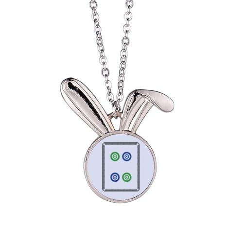 Collier Mahjong lapin à pois 4 carreaux en pendentif fantaisie