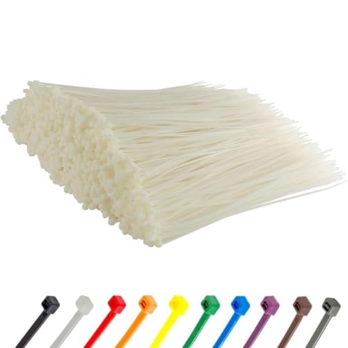 Image of GTSE 12 inch White /Clear Zip Ties, 1,000 Bulk Pack, 50lb Strength, UV Resistant Long Nylon Cable Ties, Self-Locking 12 Inch Tie Wraps