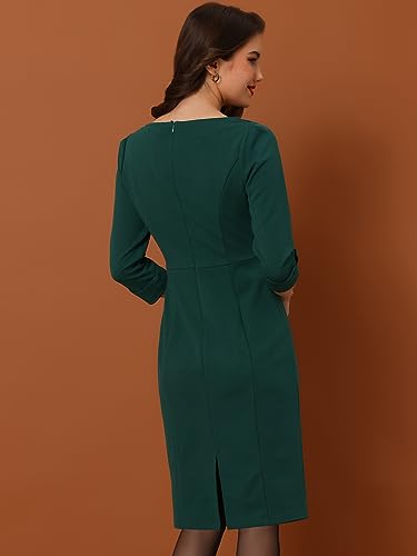 Image of Allegra K Work Dress for Women 3 /4 Sleeve Boat Neck Back Slit Sheath 2026 Professional Bodycon Business Casual Dresses