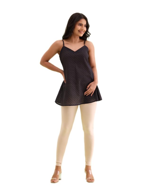 Image of GO COLORS Soft Cotton Stretch Ankle Length Leggings for Women | Breathable