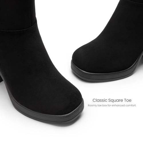 Athlefit Women's Platform Ankle Boots High Chunky Block Heel Black Suede Boots Fashion Square Toe Zipper Heeled Booties Size 8 — view 5