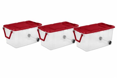 Clear/Red 3-Pack 40 Gallon Heavy-Duty Plastic Storage Bins with Latching