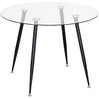MOG CASA Mesa de Comedor Fija Redonda Corin | 80 x 80 x 75 cm | Ideal para Cocina o Salón | Materiales Resistentes | Tablero de Cristal Transparente | Patas de Metal en Negro