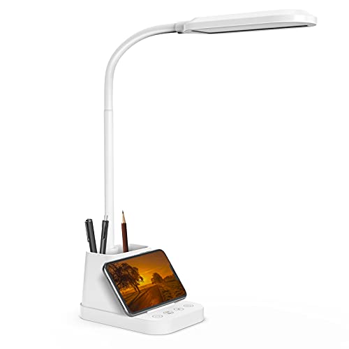 White Desk Lamp, AXX Gooseneck LED Desk Lamp for Kids - Desk Lights for Home Office - USB Charging Port, 650LM, Modern, Pen Holder - Reading Lamp for Bedroom Study Lamp for College Dorm Room