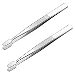 Sewroro 2pcs Stainless Steel Stamp Tweezers Flat Wide Tip Philately Tweezers Collector Tools for Collecting Stamps Photo