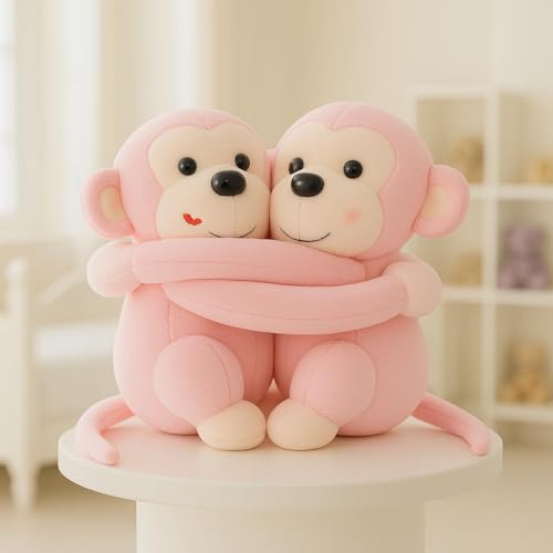 Image of Pink Bunny Costume Doll Soft Plush Stuffed Toy for Kids | Rabbit Hood Design, Soft Plush Material, Sitting Posture, Girls Soft Toy, Room Decor