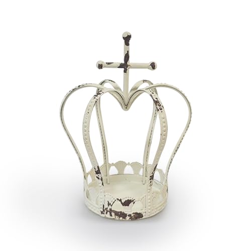 BOOMLATU Shabby Chic Crown Candle Holder Stand,Metal Tabletop Candlestick Ornament Crown Centerpieces for Tables Centerpiece Home Decor Wedding Part (White, Large)