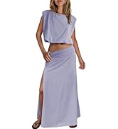 Panadila Women 2 Piece Maxi Skirt Set Summer Lounge Sets Bubble Sleeveless Tops Long Skirts with ...