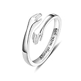 IOQCZQOI Sterling Silver Hug Ring for Women - Adjustable Always With You Engraved Jewelry - Meaningful Birthday Gifts for Mom Sister Grandma Friends