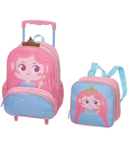 Kit Mochila Rodinhas Lancheira Térmica Costas Pack Me Mini Princesa Pacific