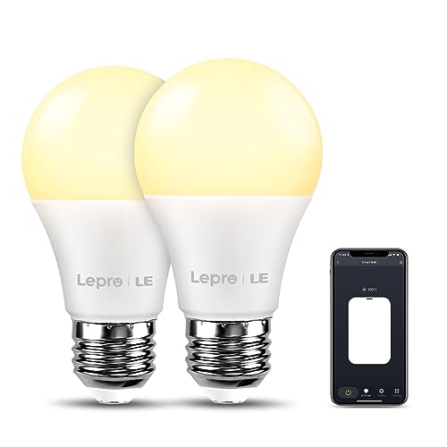 Lepro E27 Smart Bulb, Smart Light Bulbs Screw, Works with Alexa and Google Home, Dimmable WiFi LED Bulb Screw, 9W = 60W, Warm White 2700K, 806lm, App and Voice Control, No Hub Required, Pack of 2
