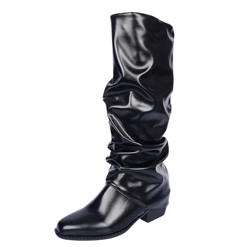 Mujer Botas Altas de Cuero Plisado Tacón Bajo Puntiagudo Botas De Vaquero Estilo Western Suela Antideslizante Ligero Cómodo Tendencias Botas Zapatos Mujer Otoño E Invierno, Le Noir, 43 EU