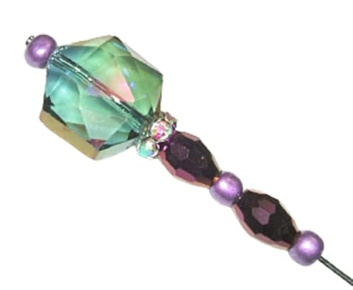 PURPLE Green Electroplate Glass CRYSTAL Stick Hat Pin Long Hatpin