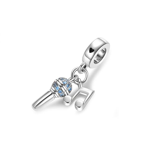 NARTGO Microphone with Music Note Charm for Music-lover Compatible with Pandora Charms Bracelets2