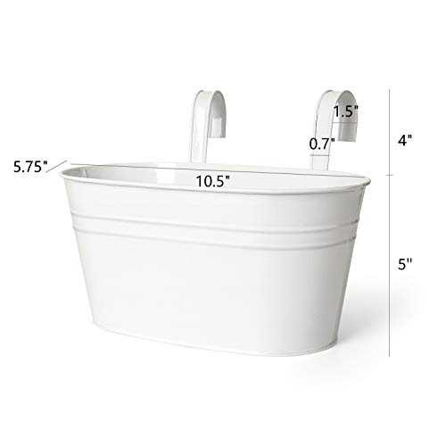 Dahey Metal Iron Hanging Flower Pots For Railing Fence Hanging Bucket Pots Countryside Style Window Flower Plant Holder With Detachable Hooks Home Decor,White,3 Pcs #TOP6