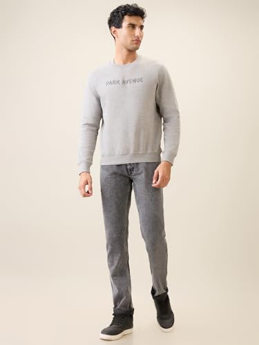 Image of Park Avenue Men Full Sleeve Slim Fit Solid Pattern Cotton Polyester Blend Regular Neck Regular Neck Casual Sweatshirt