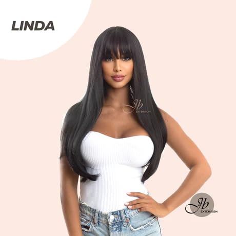 Miniatura 6 de LINDA - Peluca larga y lacia negra con flequillo completo para usar y llevar, pelucas de cabello largo sin pegamento para mujeres, pelucas