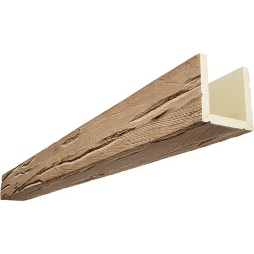 Timberthane Riverwood Faux Wood Beam, 3-Sided (U-Beam), 8"W x 12"H x 96"L, Buttercream Finish