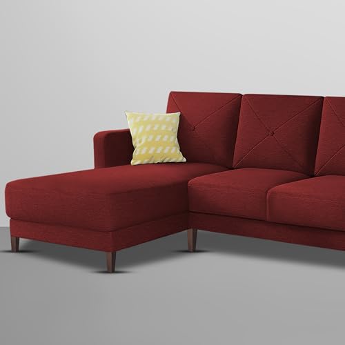 Image of Baloney LHS 6 Seater L Shape Sofa Set for Living Room (Maroon Fabric) Premium Fabric Sofa