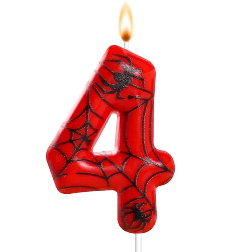 Number 4 Spider Themed Birthday Candle Number Candles Birthday Cake Topper Candles Spiderweb Birthday Candles for Boys Girls Spider Party Decoration Supplies (Number 4)