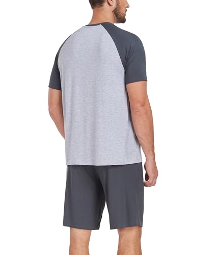 CF Men's Pajama Sets Bamboo Rayon Sleepwear Summer Pjs Short Sleeve Top & Pajama Shorts Lightweight Loungewear with Pockets2