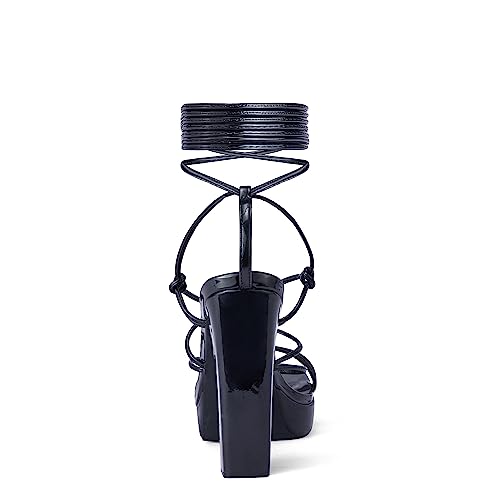 Elisabet Tang Women's Strappy Heeled Sandals, 5 inch Platform Heels Chunky Lace up High Heels Open Toe Party Shoes3