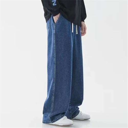 Men's Japanese Vintage Elastic Waist Casual Straight-Leg Pants Wide-Leg Trousers Loose Fit Jeans3