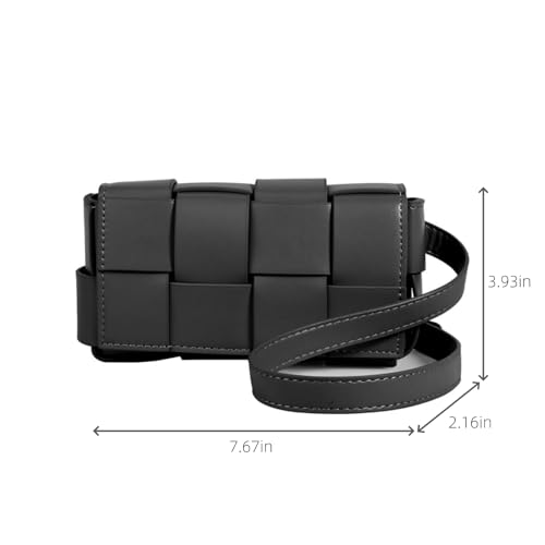 Mini Woven Crossbody Bag for Women, Square Shoulder Handbag Leather Clutch Purse Cute Fanny Packs with Adjustable Belt4