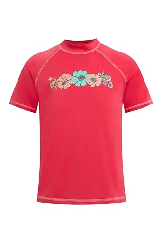 Kanu Surf Girls Rash Guard UPF 50+ Sun Protection Short Sleeve Swim Shirt, Karlie Coral, Large (12)