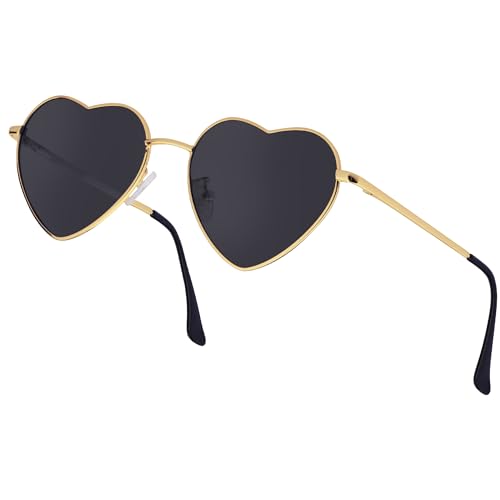 Hmxpls Heart Shaped Sunglasses for Women Metal Frame Heart Glasses for Valentines Halloween Dress Up Costume Accessories (Black)