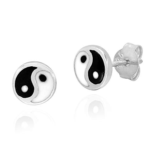 Boucles d'oreilles à tige en argent sterling 925 avec symbole Yin et Yang 7 mm, Métal Émail Métal, Non connu