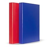 Mahavir Premium 2D-Ringordner, Foolscap-Format (216 mm x 343 mm), 25 mm, vernickelter Clip, vinylbeschichteter Einband, 2 Stück, Rot + Blau