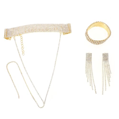 Pendientes de borla de cristal premium y collar de diamantes con brillo facetado de lujo
