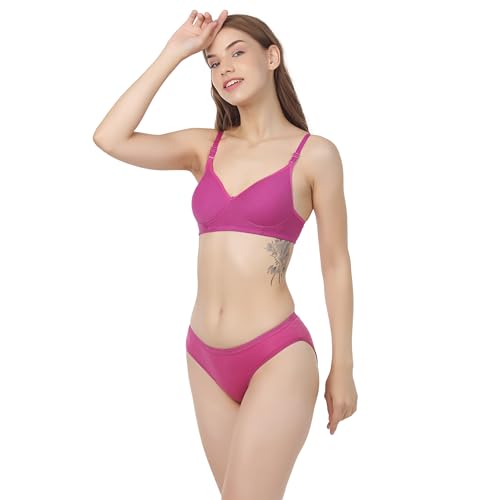 Image of Non Padded Bra Panty Set - Made of Pure Cotton Full Coverage Non Wired Seamless Pushup Soft Cup for T-Shirt Saree Dress Sports Garment for Daily Use Everyday