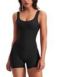 YEOREO One Piece Workout Jumpsuits for Women Backless Tummy Control Sleeveless Jumpsuits Lizvette V Back Scrunch Yoga Romper Black S