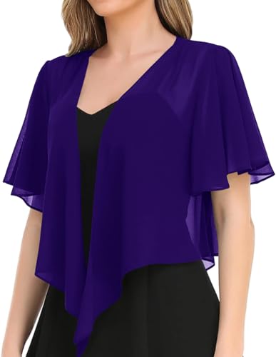 Image of Women's Solid Puff Sleeve Kimono Short Cardigan Loose Cover Up Casual Blouse Top Chiffon